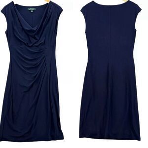 Lauren Ralph‎ Lauren Womens Dress Size 6 Navy Stretch Cowl Neck Career Stretch
